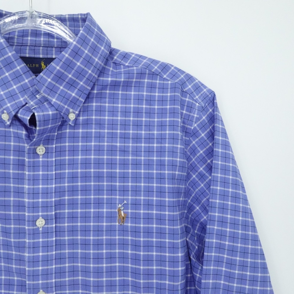 Ralph Lauren Shirt‎ Mens Medium Blue Windowpane Plaid Classic Button Up